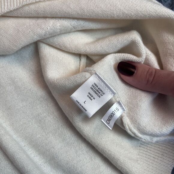 New York & Company Cream Sparkle Sequin Holiday Sweater Size L - Picture 3 of 5